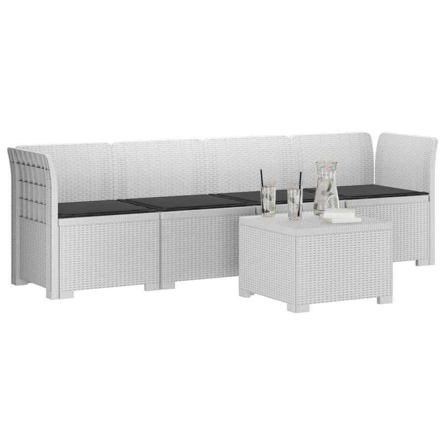 4-Persoons Tuin Sofa met Kussens Rieten Look PP Wit
