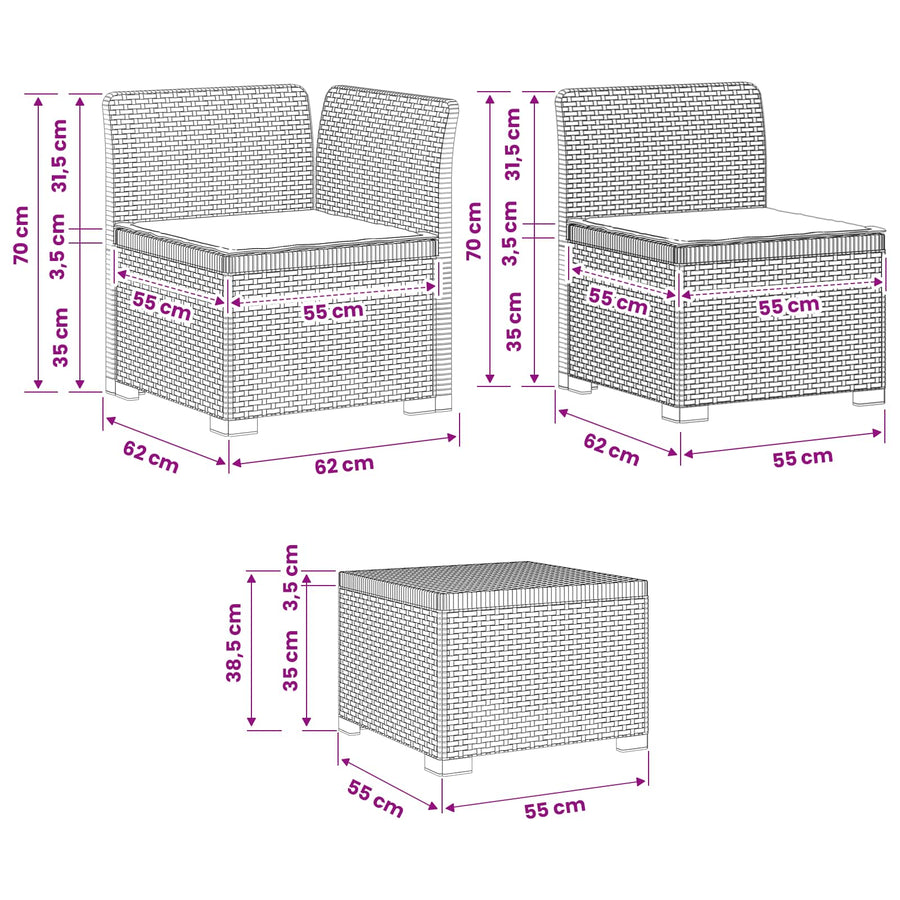 4-Persoons Tuin Sofa met Kussens Rieten Look PP Wit