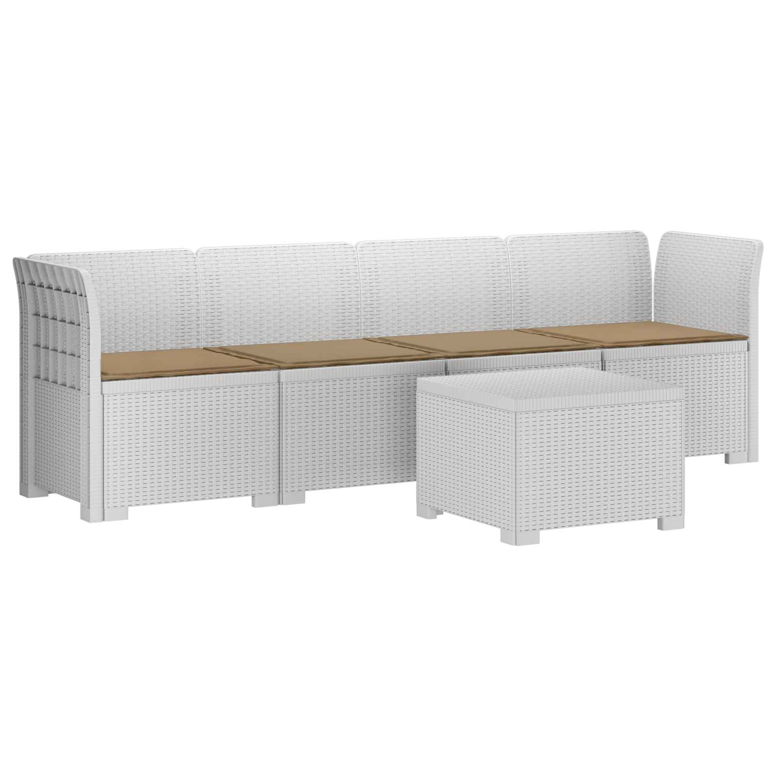 4-Persoons Tuin Sofa met Kussens Rieten Look PP Wit