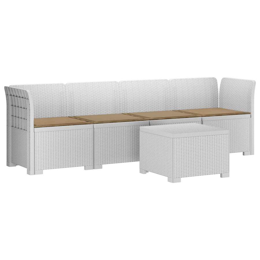 4-Persoons Tuin Sofa met Kussens Rieten Look PP Wit