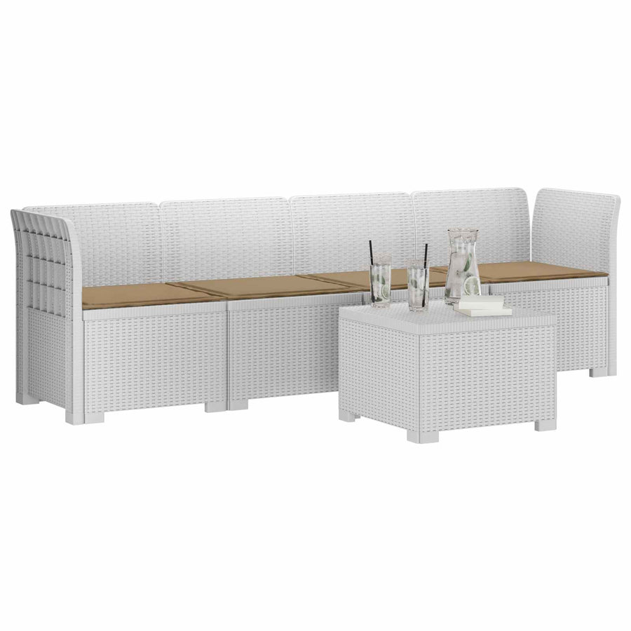 4-Persoons Tuin Sofa met Kussens Rieten Look PP Wit