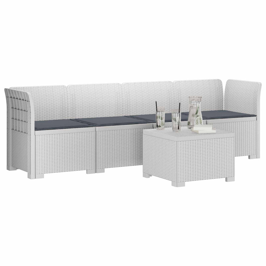 4-Persoons Tuin Sofa met Kussens Rieten Look PP Wit