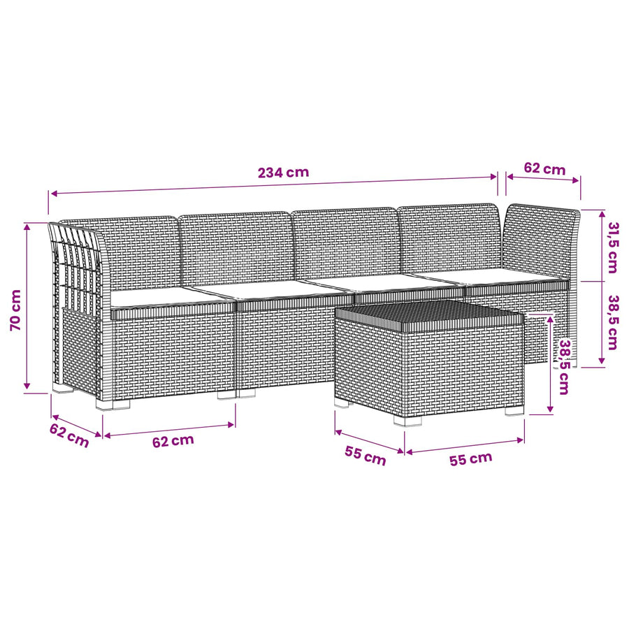 4-Persoons Tuin Sofa met Kussens Rieten Look PP Wit