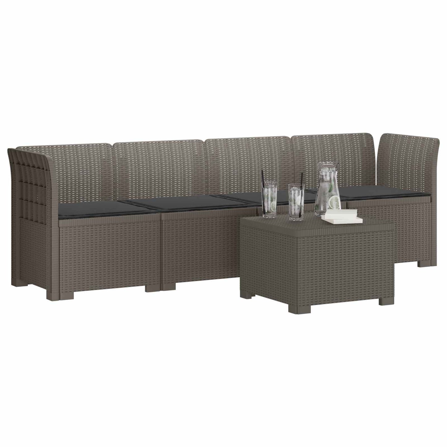 4-Persoons Tuin Sofa met Kussens Rieten Look PP Lichtgrijs