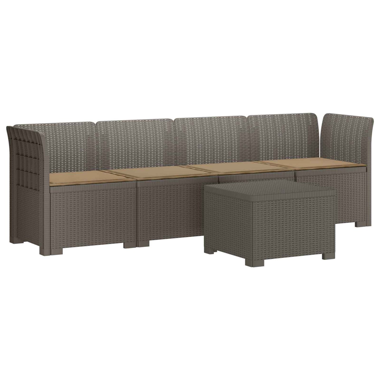 4-Persoons Tuin Sofa met Kussens Rieten Look PP Lichtgrijs