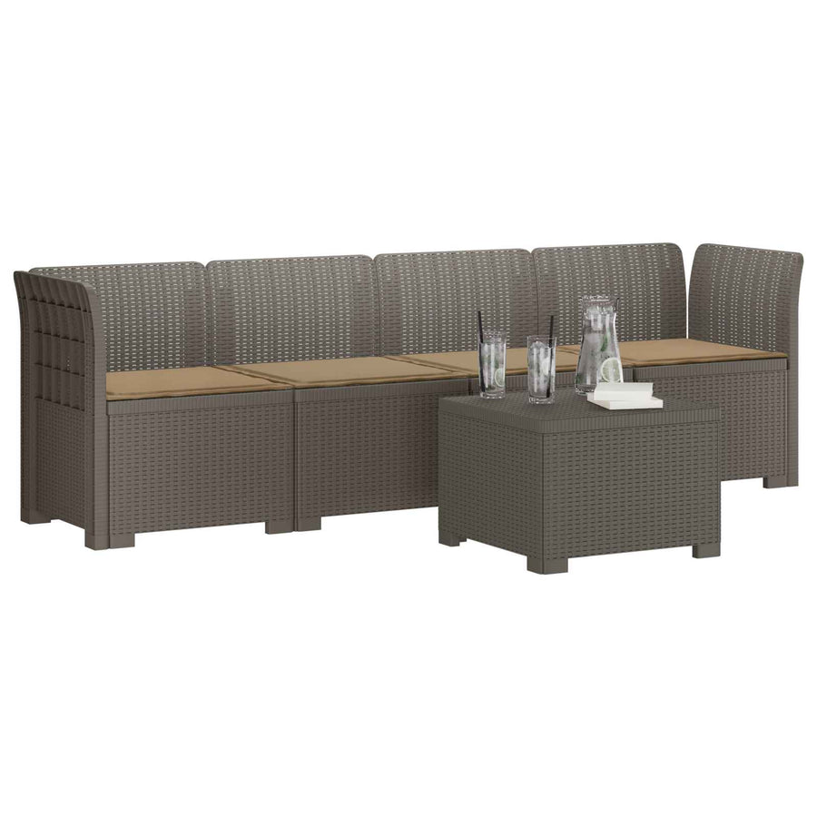 4-Persoons Tuin Sofa met Kussens Rieten Look PP Lichtgrijs