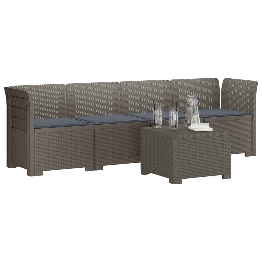 4-Persoons Tuin Sofa met Kussens Rieten Look PP Lichtgrijs