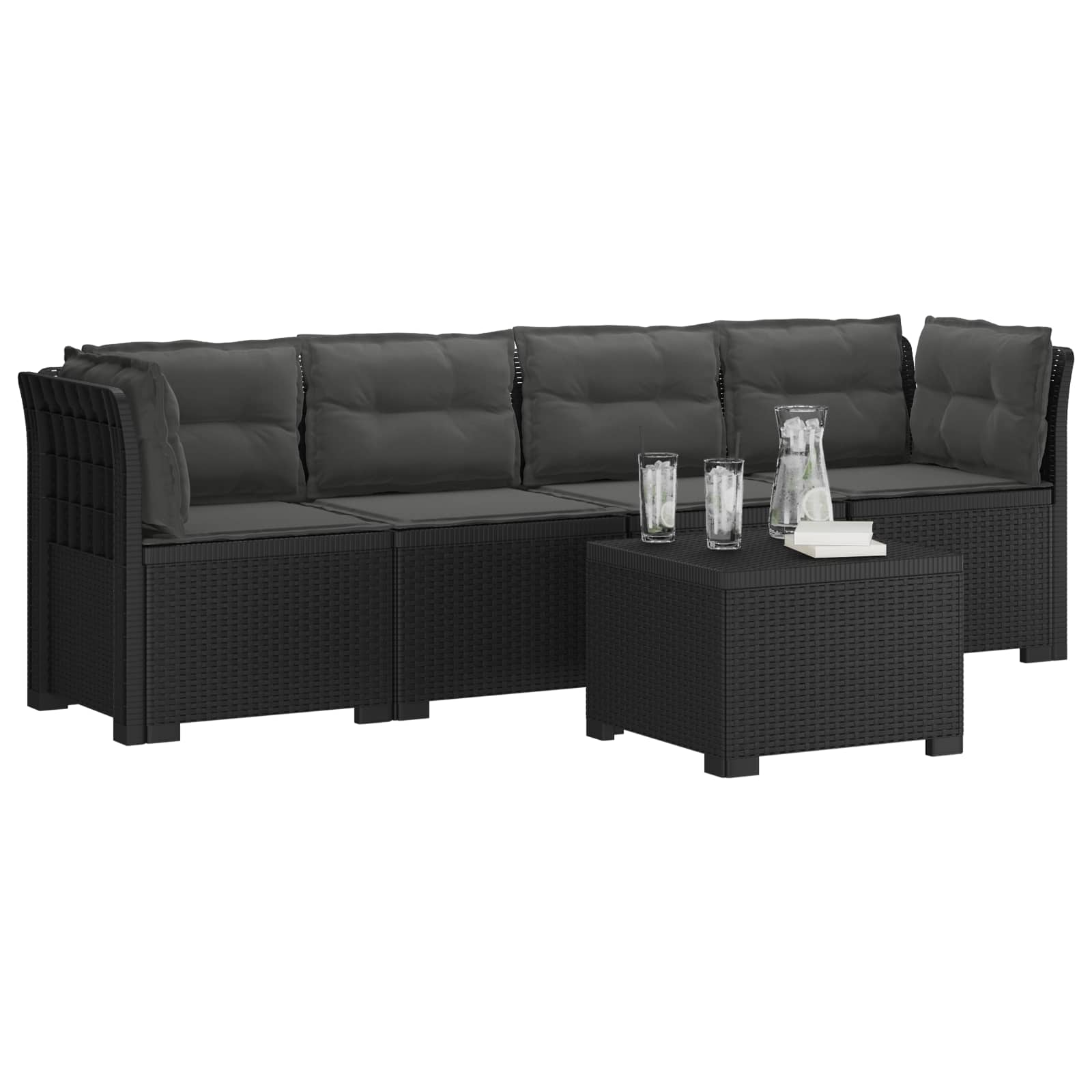 4-Persoons Tuin Sofa met Kussens Rieten Look PP Antraciet