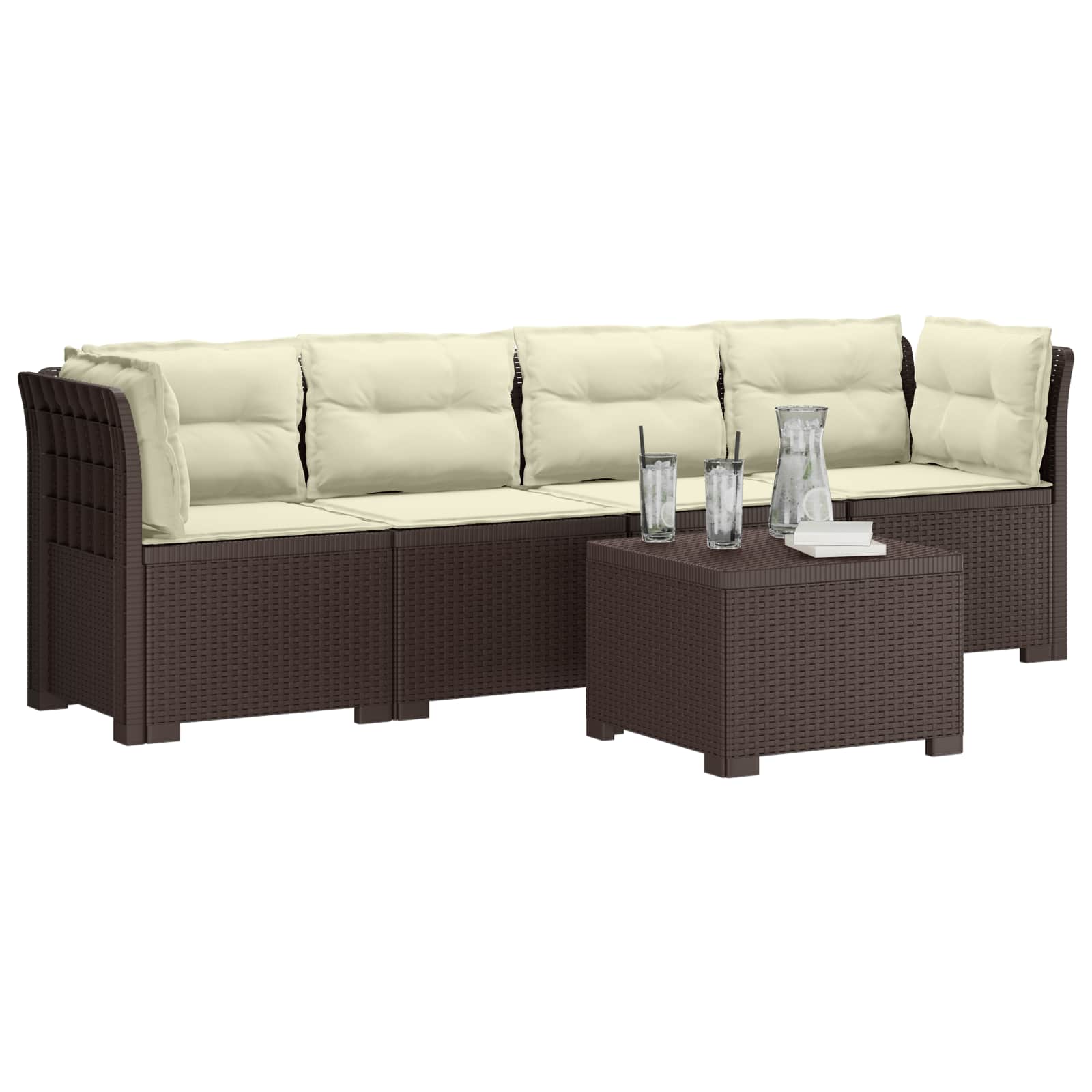 4-Persoons Tuin Sofa met Kussens Rieten Look PP Bruin