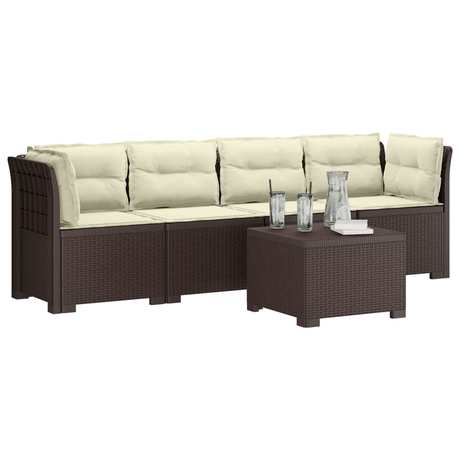 4-Persoons Tuin Sofa met Kussens Rieten Look PP Bruin