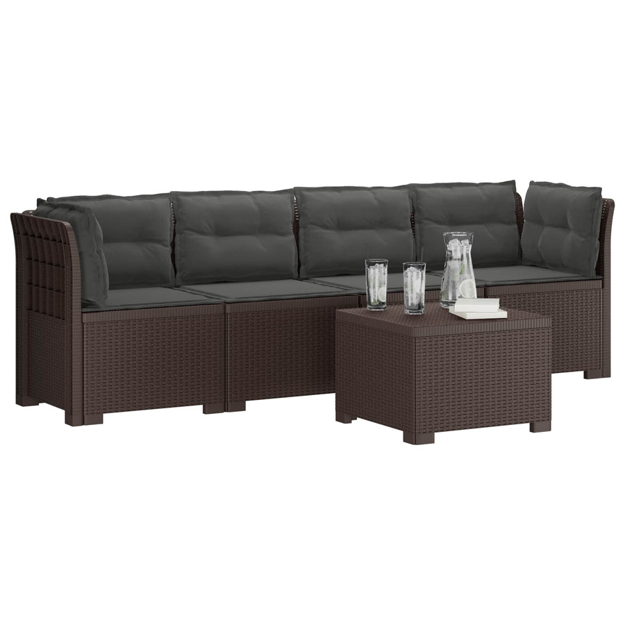 4-Persoons Tuin Sofa met Kussens Rieten Look PP Bruin