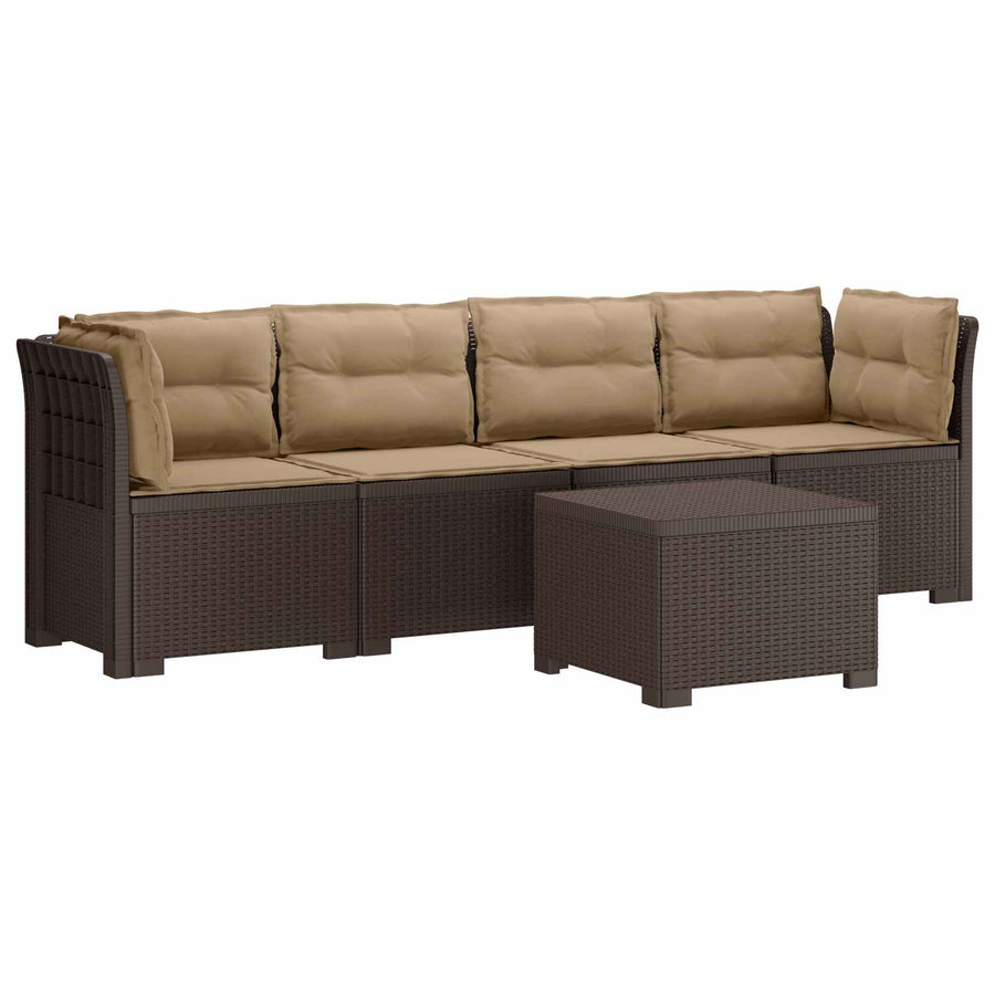 4-Persoons Tuin Sofa met Kussens Rieten Look PP Bruin