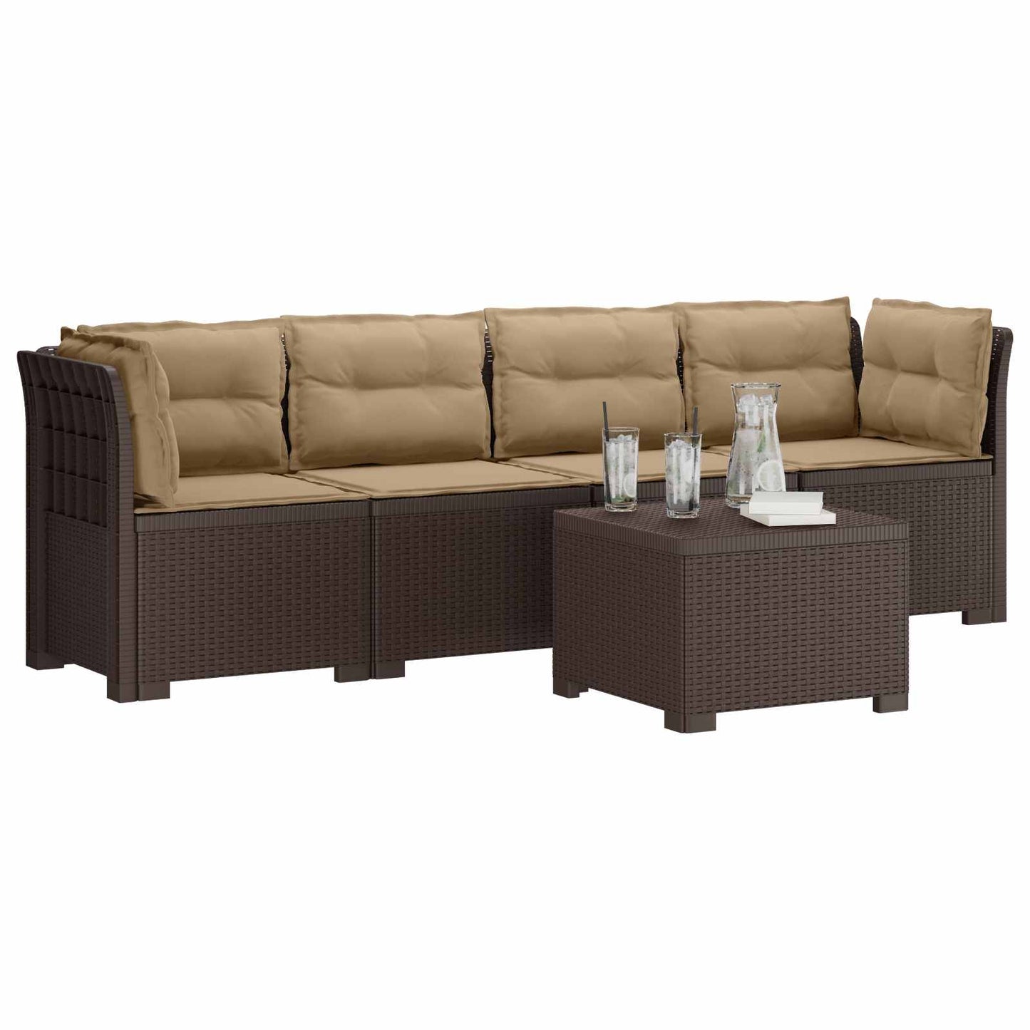 4-Persoons Tuin Sofa met Kussens Rieten Look PP Bruin