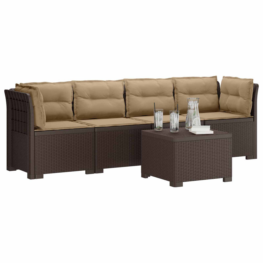 4-Persoons Tuin Sofa met Kussens Rieten Look PP Bruin