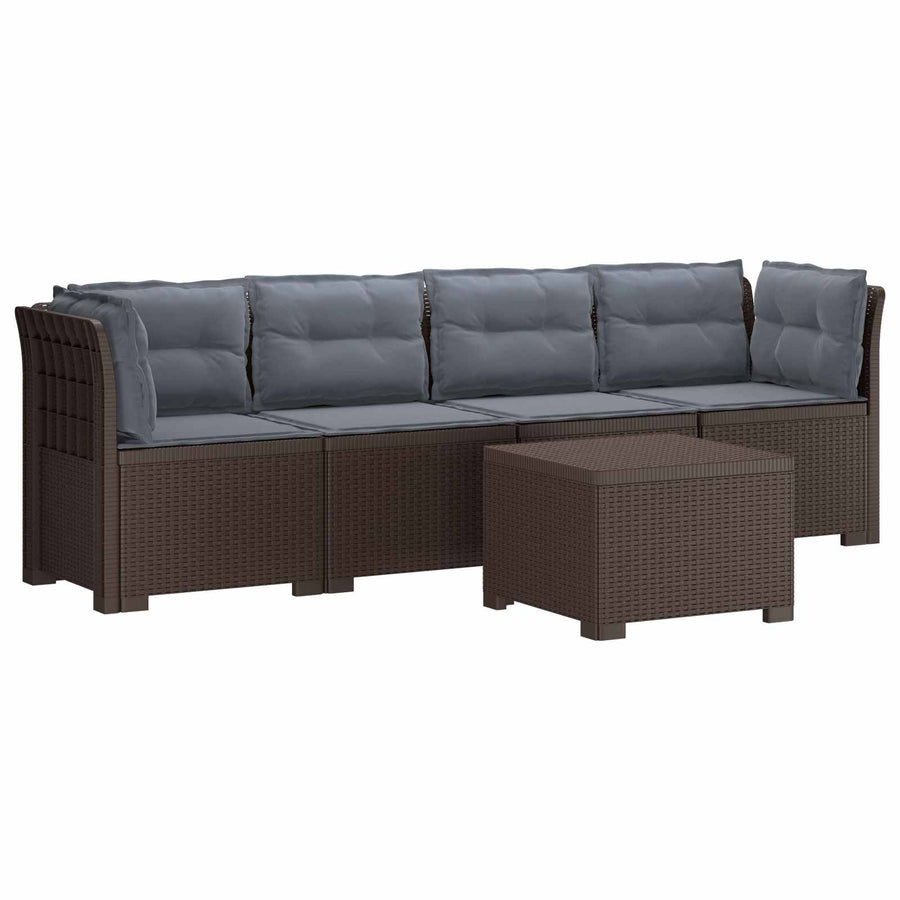 4-Persoons Tuin Sofa met Kussens Rieten Look PP Bruin