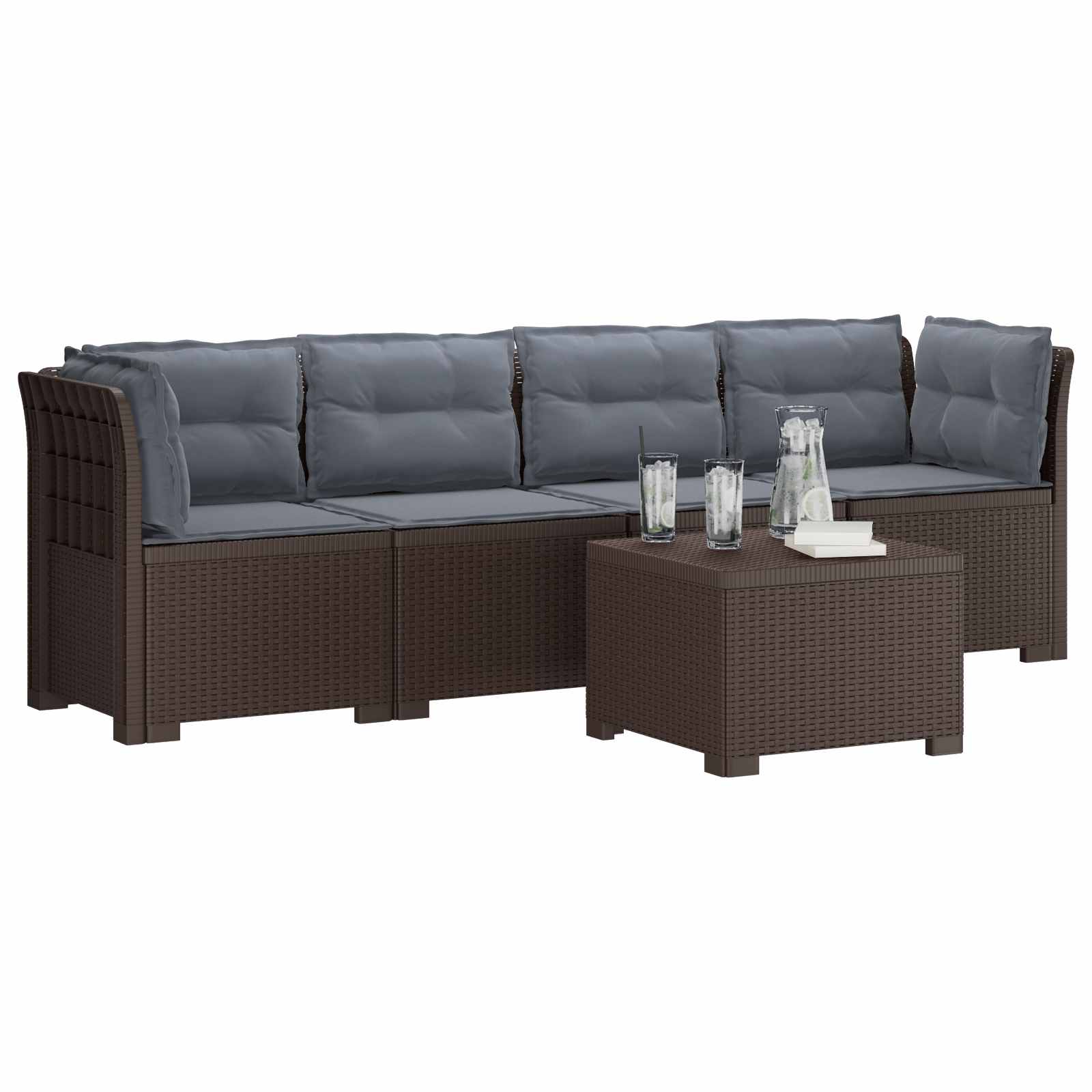 4-Persoons Tuin Sofa met Kussens Rieten Look PP Bruin