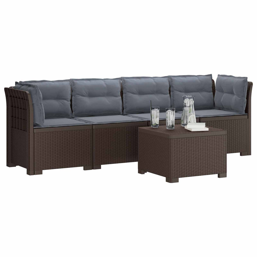 4-Persoons Tuin Sofa met Kussens Rieten Look PP Bruin