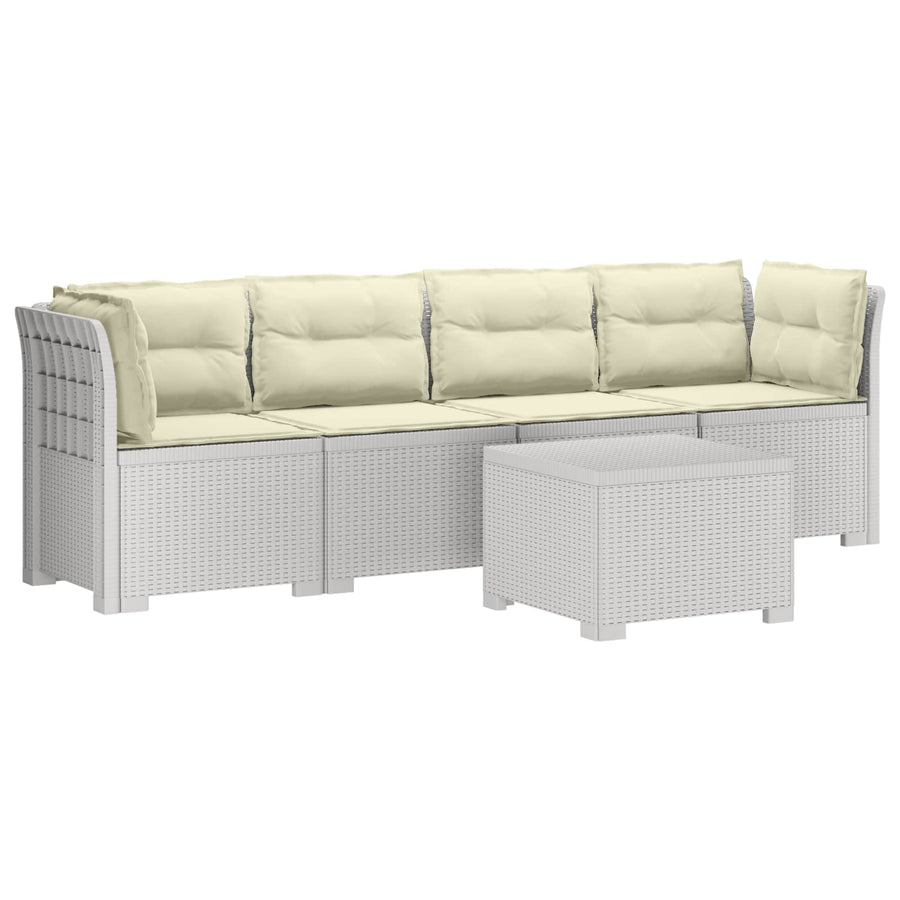 4-Persoons Tuin Sofa met Kussens Rieten Look PP Wit