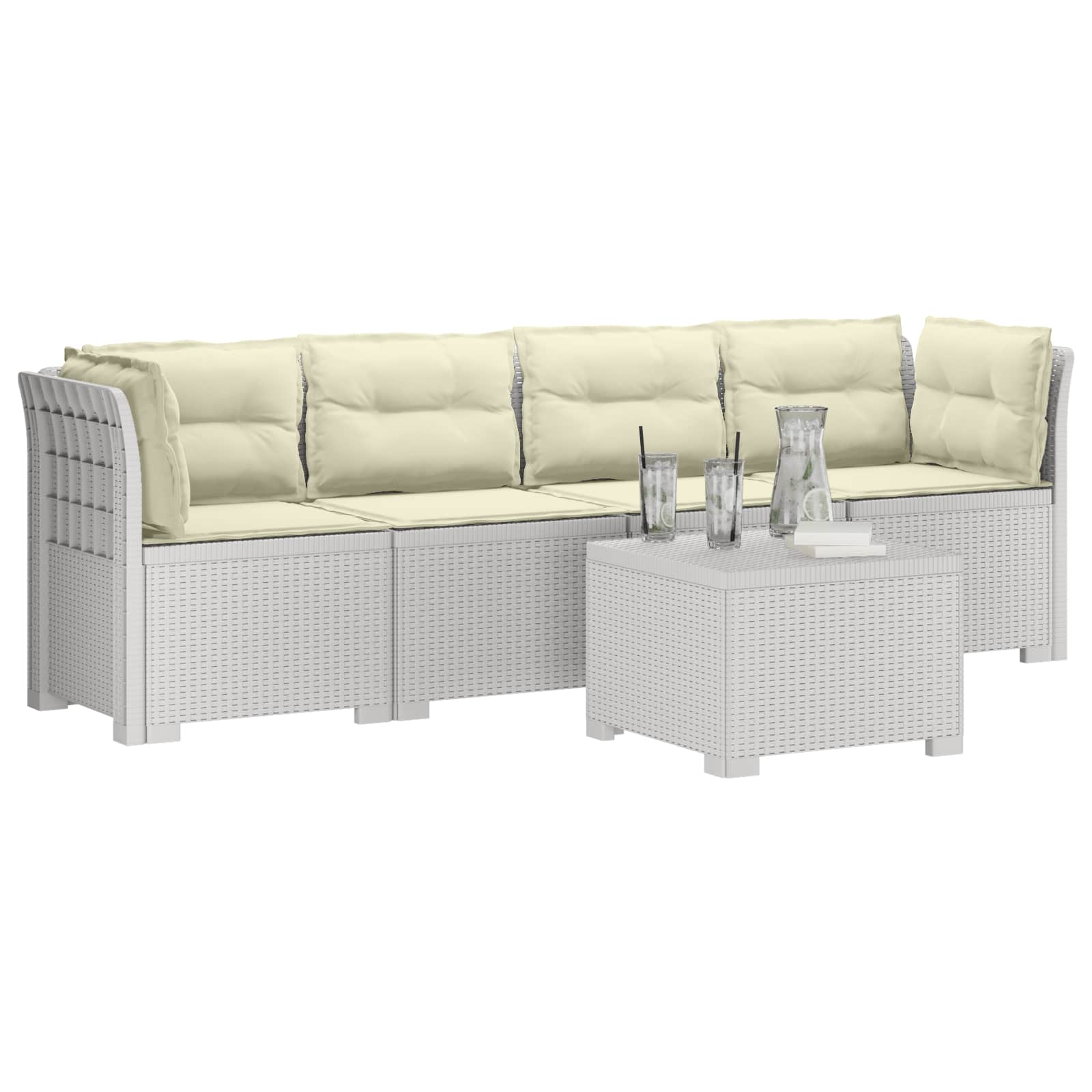 4-Persoons Tuin Sofa met Kussens Rieten Look PP Wit