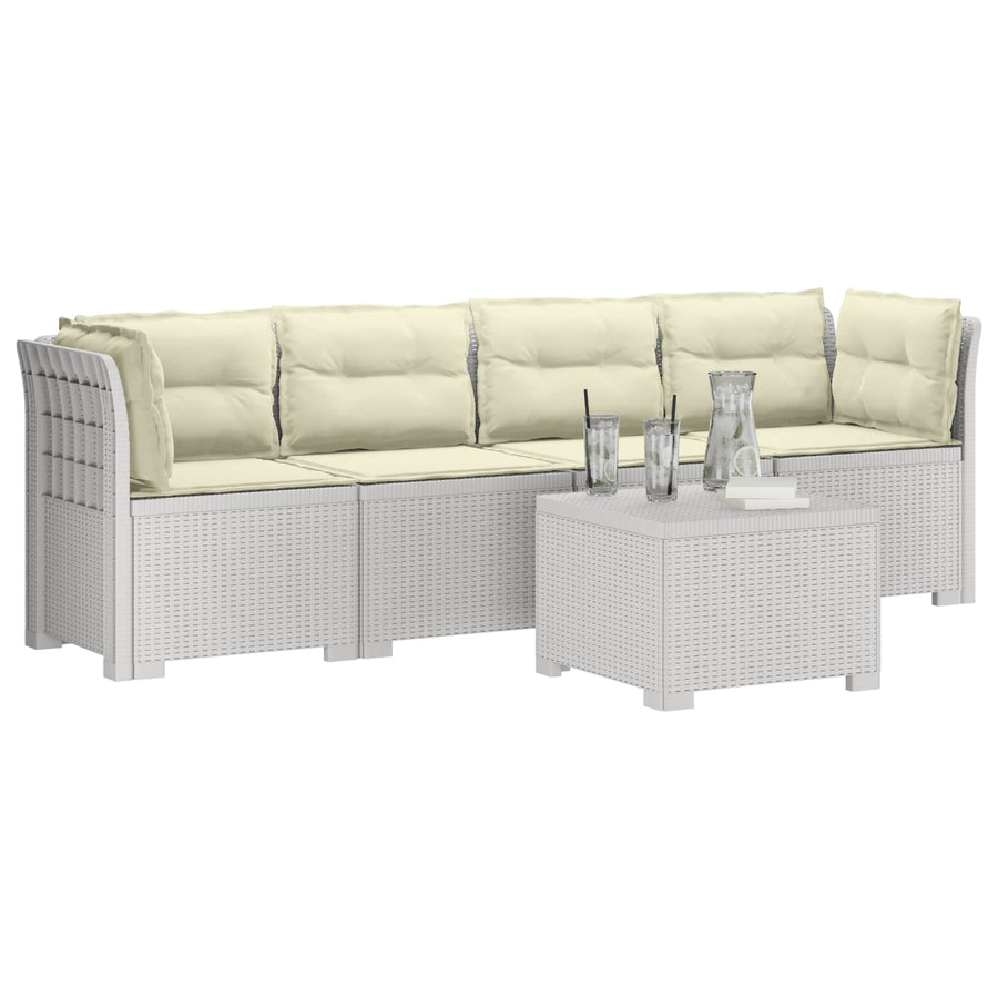 4-Persoons Tuin Sofa met Kussens Rieten Look PP Wit