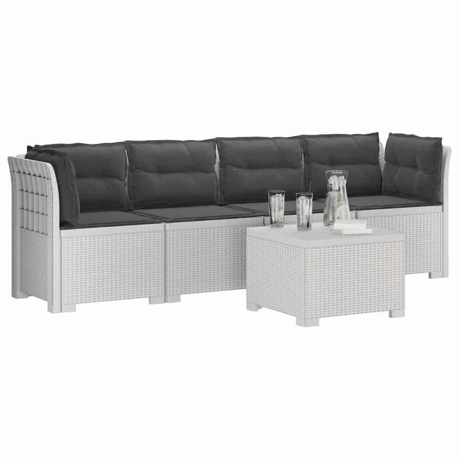 4-Persoons Tuin Sofa met Kussens Rieten Look PP Wit