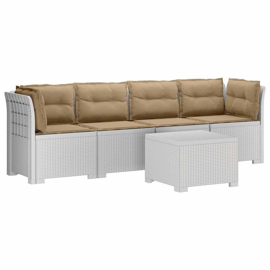 4-Persoons Tuin Sofa met Kussens Rieten Look PP Wit