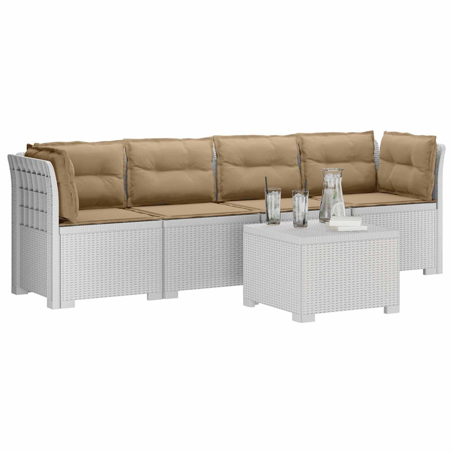 4-Persoons Tuin Sofa met Kussens Rieten Look PP Wit