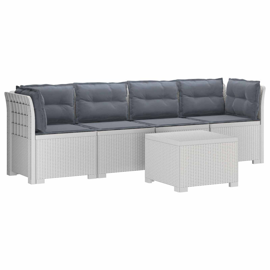 4-Persoons Tuin Sofa met Kussens Rieten Look PP Wit