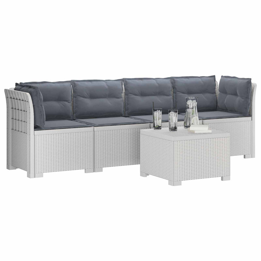 4-Persoons Tuin Sofa met Kussens Rieten Look PP Wit