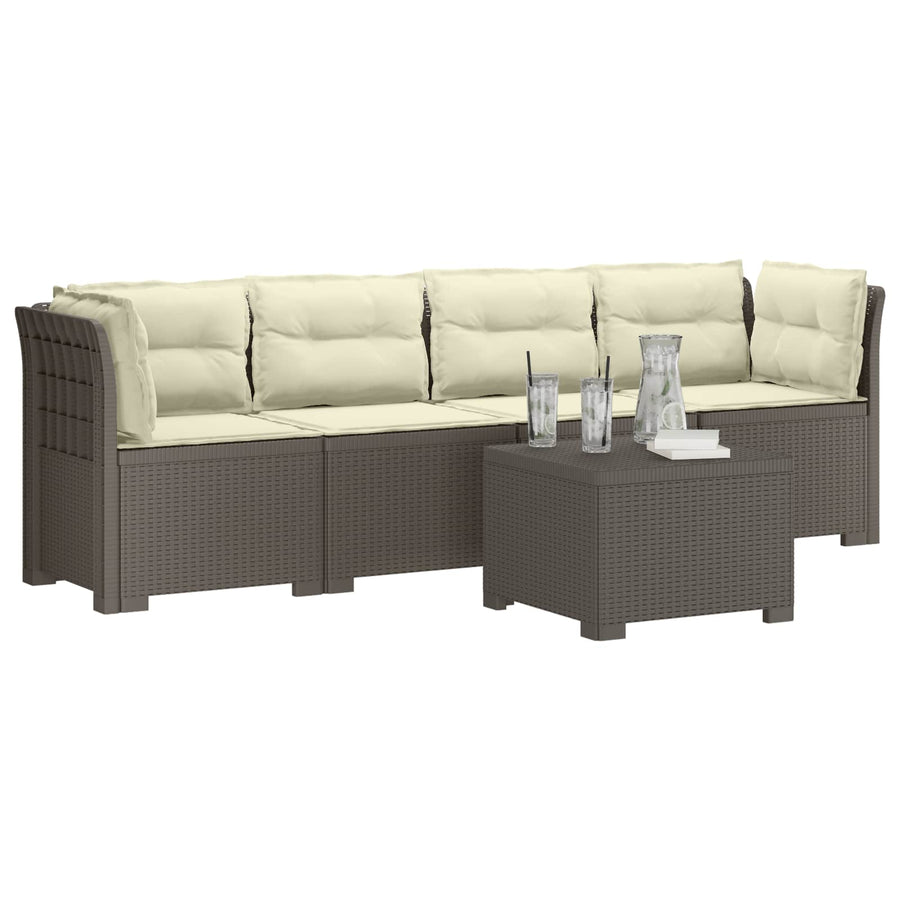 4-Persoons Tuin Sofa met Kussens Rieten Look PP Lichtgrijs