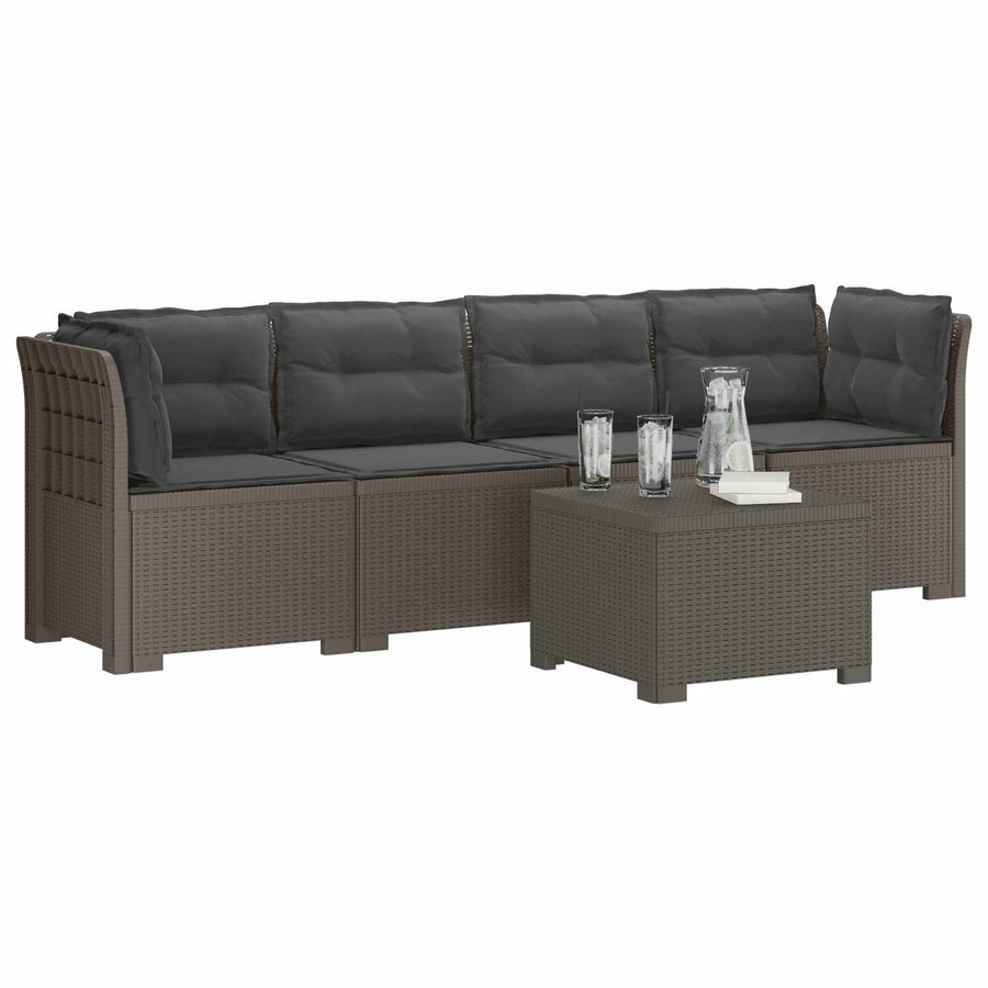 4-Persoons Tuin Sofa met Kussens Rieten Look PP Lichtgrijs