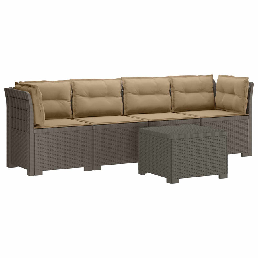 4-Persoons Tuin Sofa met Kussens Rieten Look PP Lichtgrijs