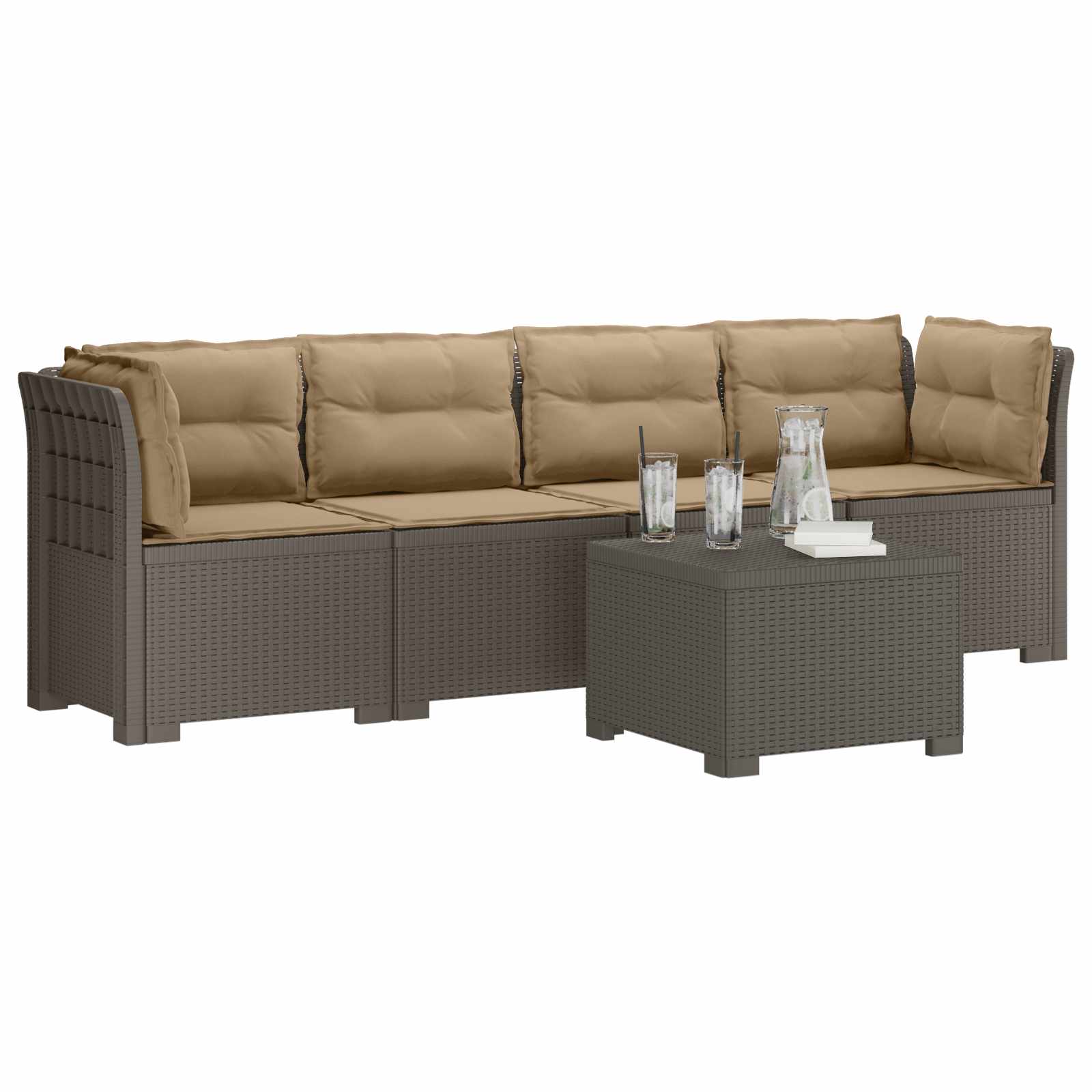 4-Persoons Tuin Sofa met Kussens Rieten Look PP Lichtgrijs