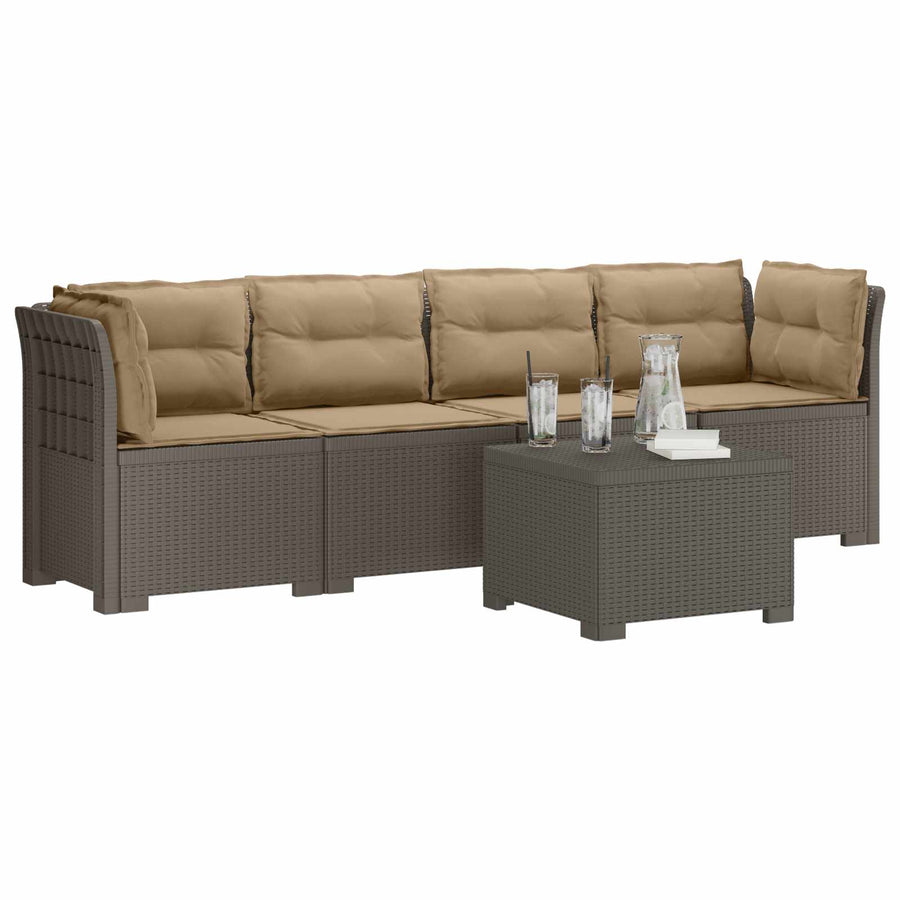 4-Persoons Tuin Sofa met Kussens Rieten Look PP Lichtgrijs