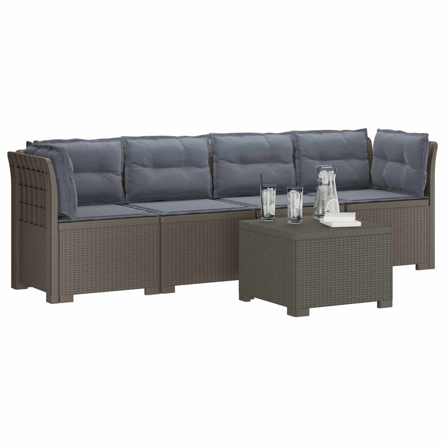 4-Persoons Tuin Sofa met Kussens Rieten Look PP Lichtgrijs