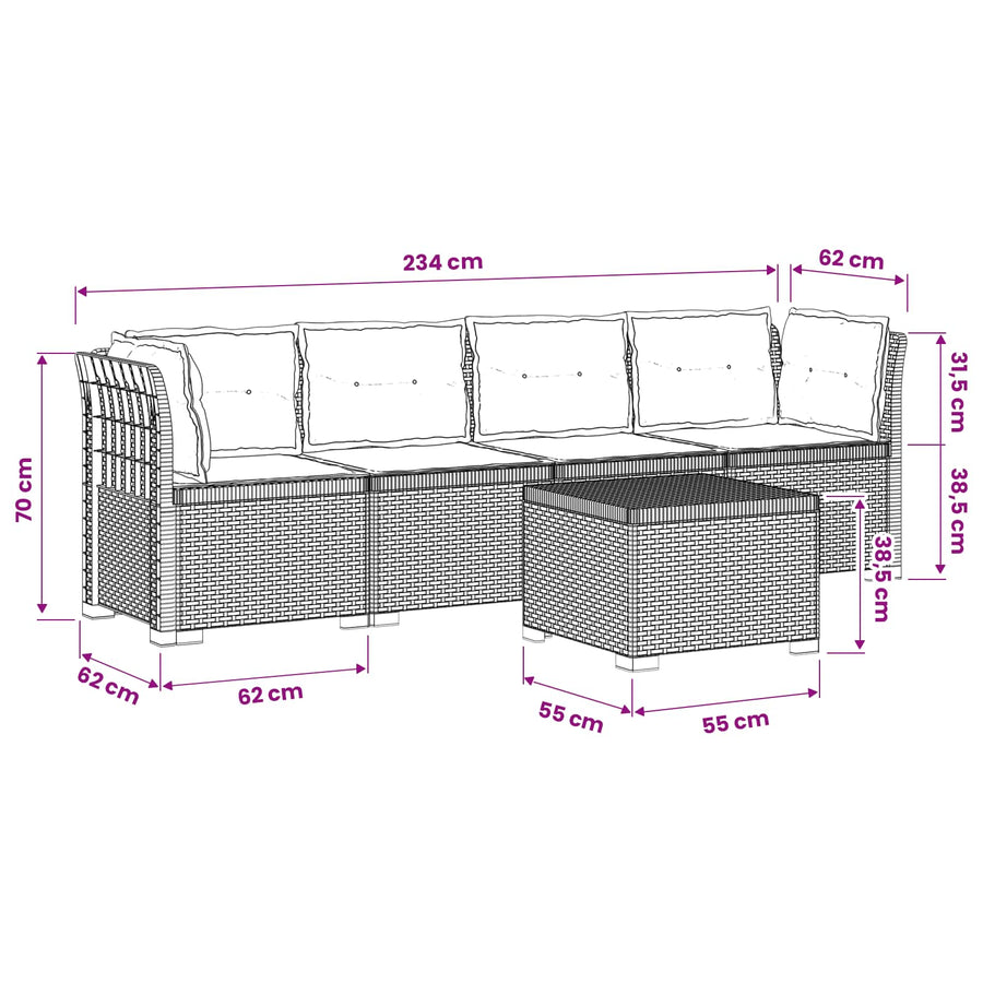 4-Persoons Tuin Sofa met Kussens Rieten Look PP Lichtgrijs