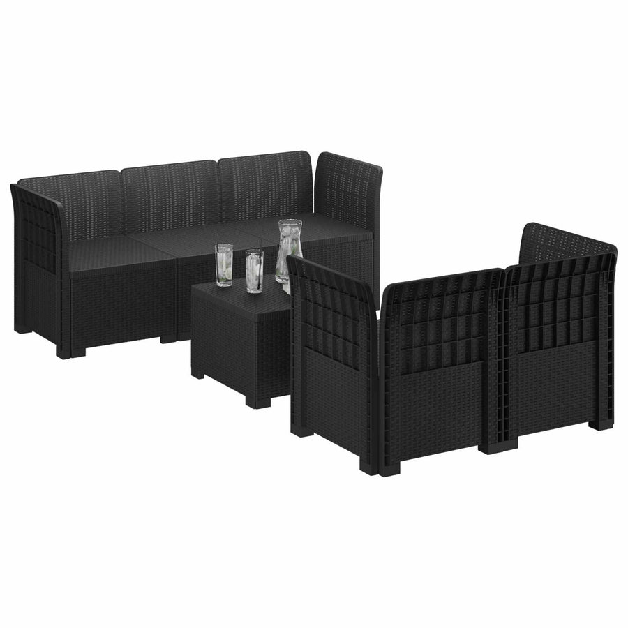 5-Zits Tuin Sofa Rattan Look PP Antraciet