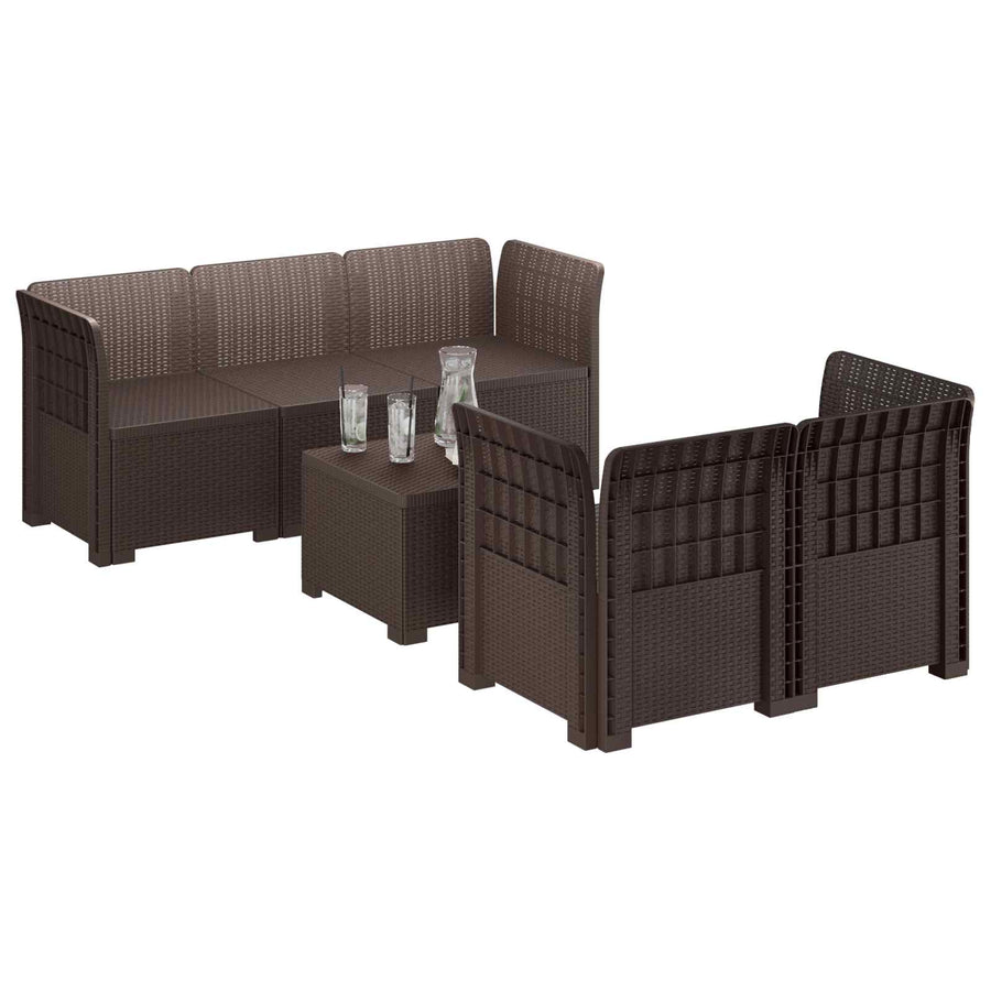 5-Zits Tuin Sofa Rattan Look PP Bruin