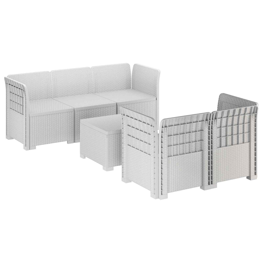 5-Zits Tuin Sofa Rattan Look PP Wit