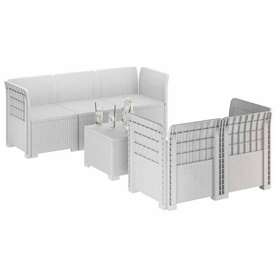 5-Zits Tuin Sofa Rattan Look PP Wit