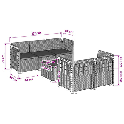 5-Zits Tuin Sofa Rattan Look PP Wit