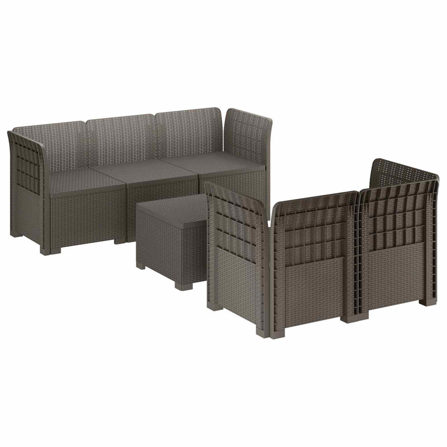 5-Zits Tuin Sofa Rattan Look PP Lichtgrijs