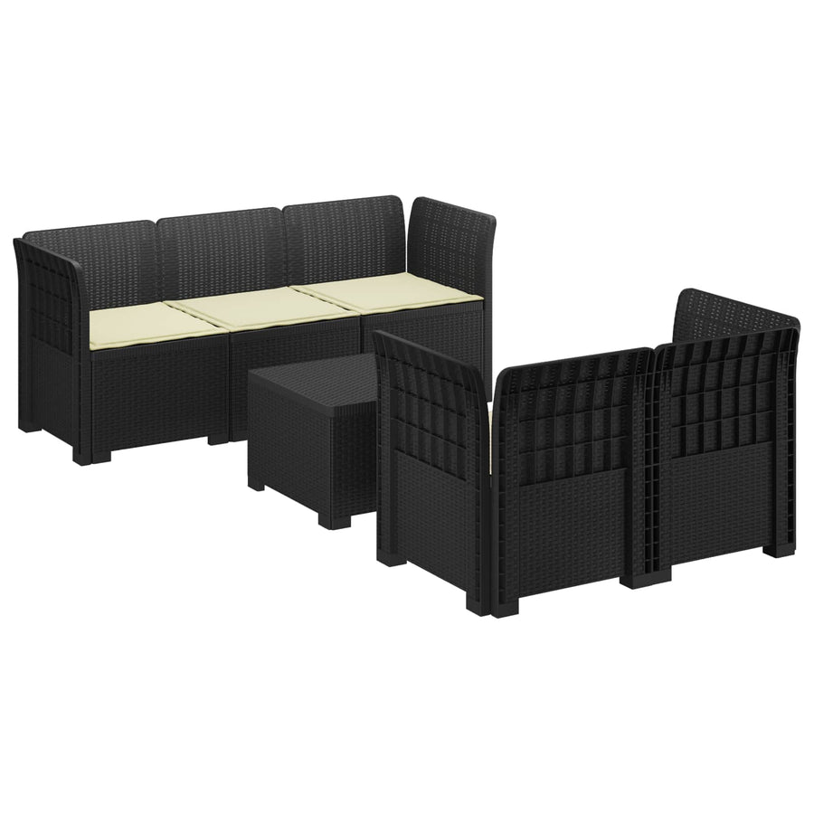 5-Zits Tuin Sofa met Kussens Rattan Look PP Antraciet