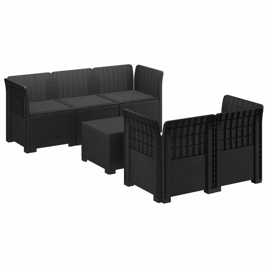 5-Zits Tuin Sofa met Kussens Rattan Look PP Antraciet