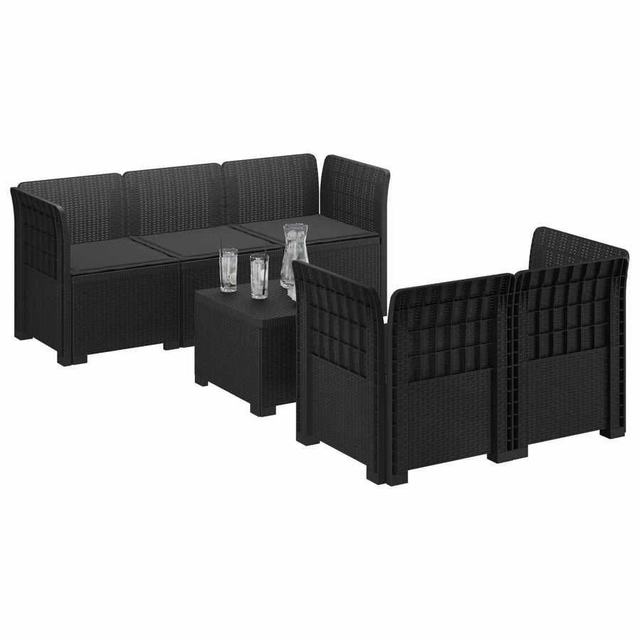 5-Zits Tuin Sofa met Kussens Rattan Look PP Antraciet