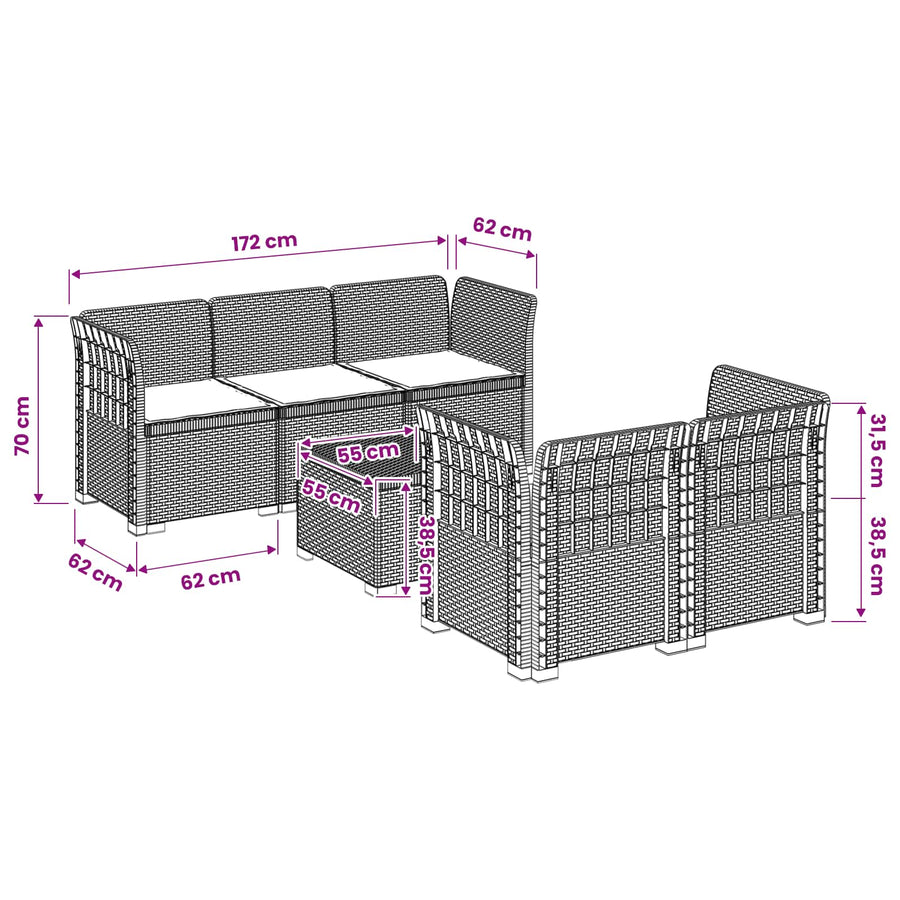 5-Zits Tuin Sofa met Kussens Rattan Look PP Antraciet