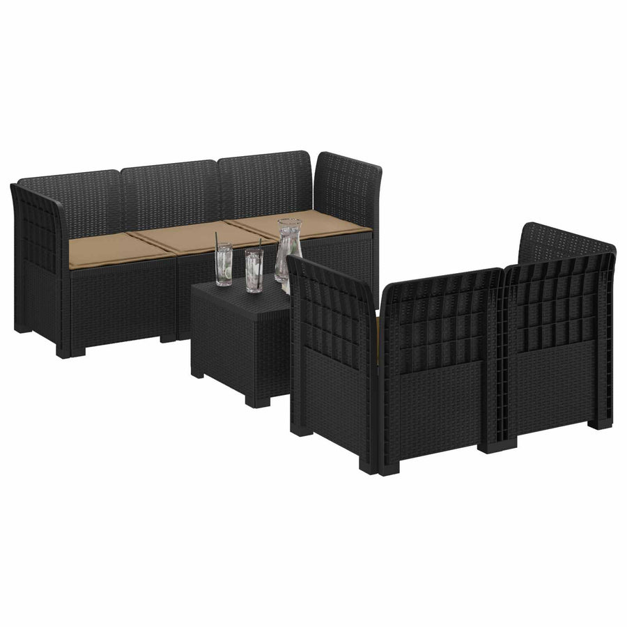 5-Zits Tuin Sofa met Kussens Rattan Look PP Antraciet