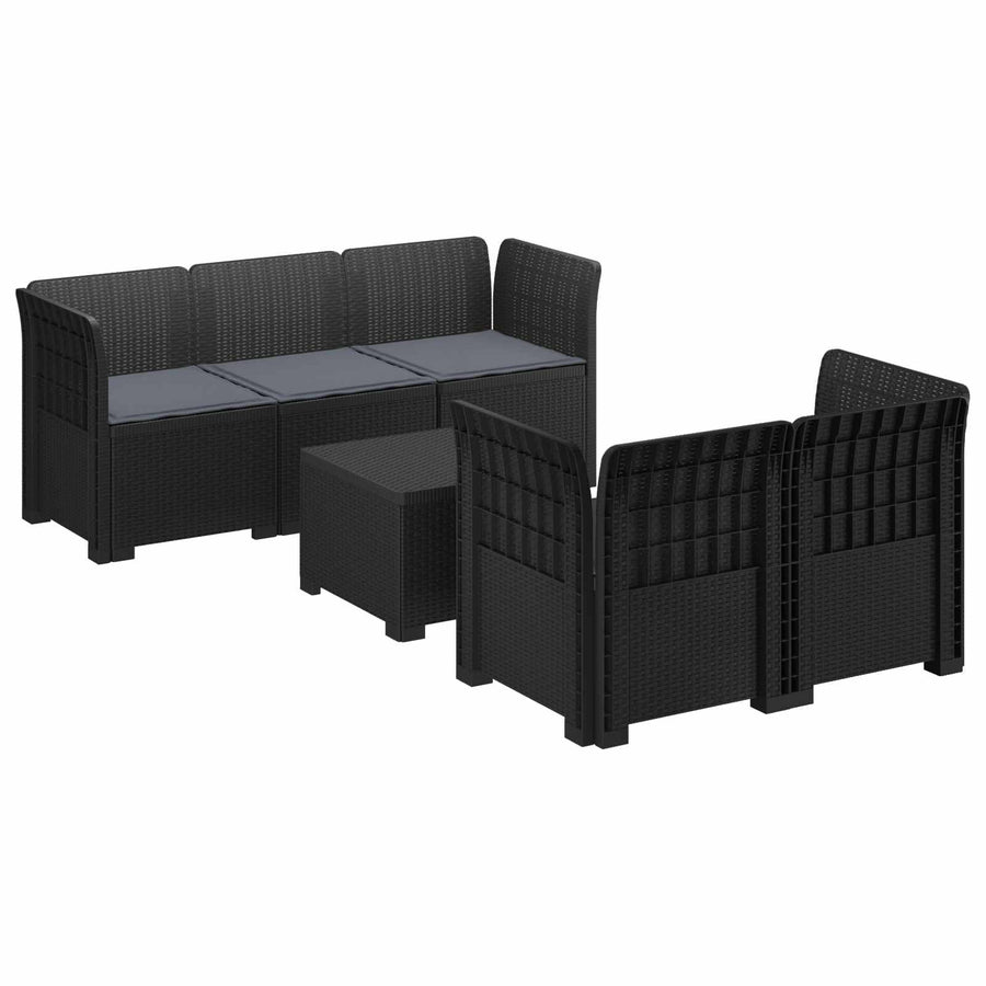 5-Zits Tuin Sofa met Kussens Rattan Look PP Antraciet