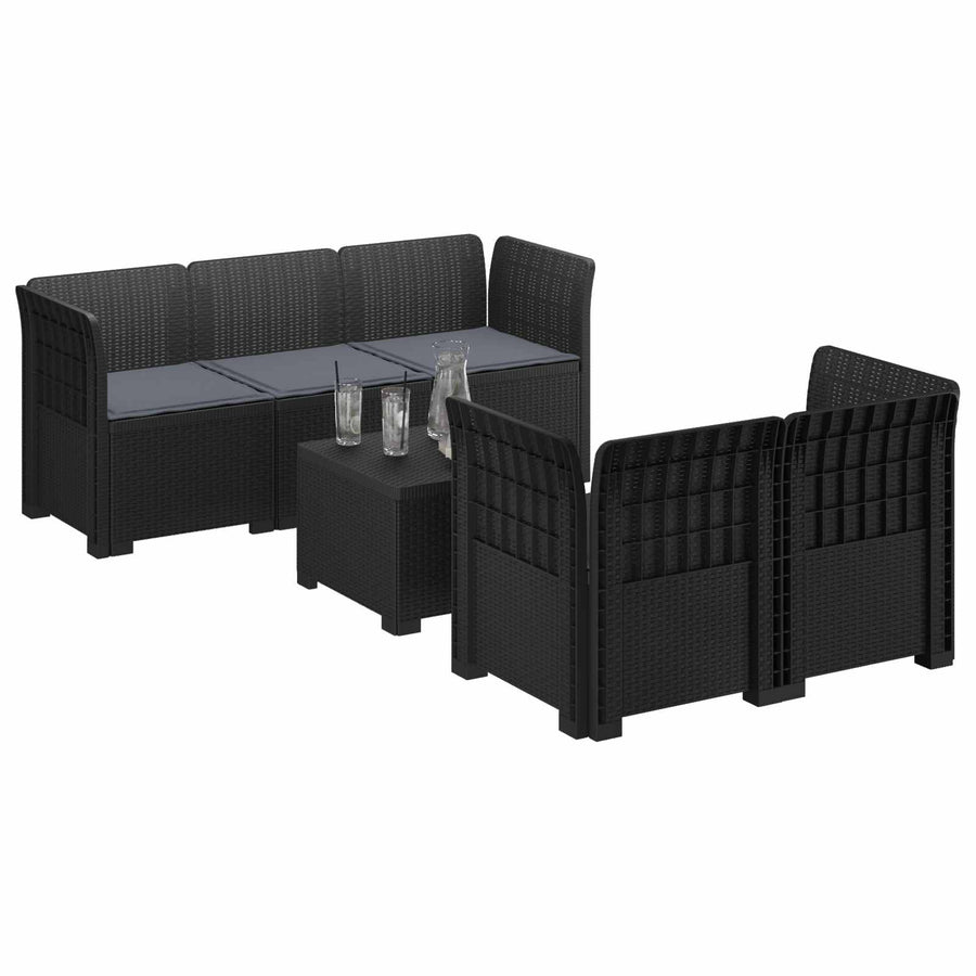 5-Zits Tuin Sofa met Kussens Rattan Look PP Antraciet