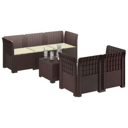 5-Zits Tuin Sofa met Kussens Rattan Look PP Bruin